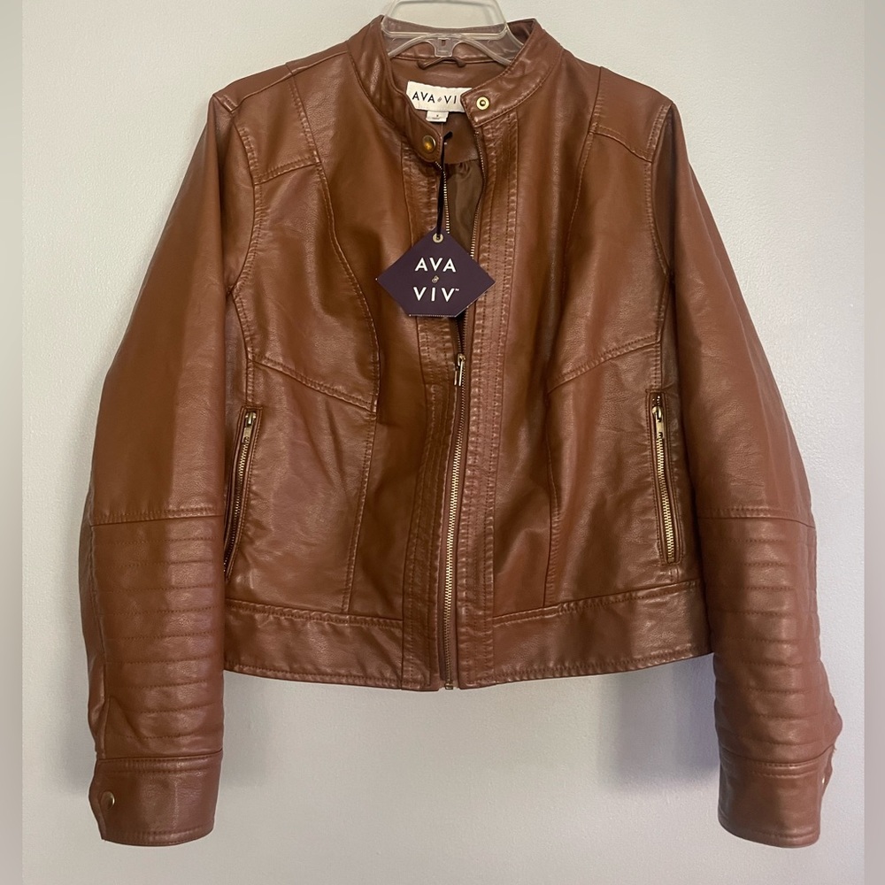 Ava & Viv Brown Faux Leather Moto Jacket